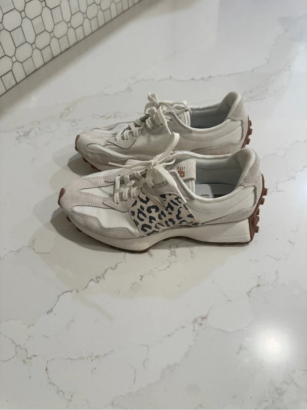 New Balance 327 Sneakers | Linen/Sea Salt/Leopard | Size 7 - Picture 2 of 7